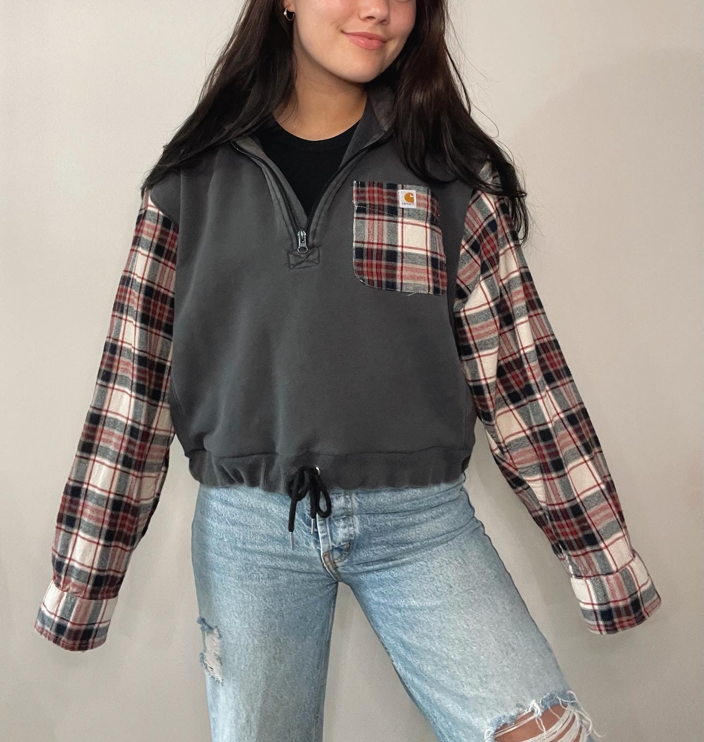 semi cropped flannel x quarter zip