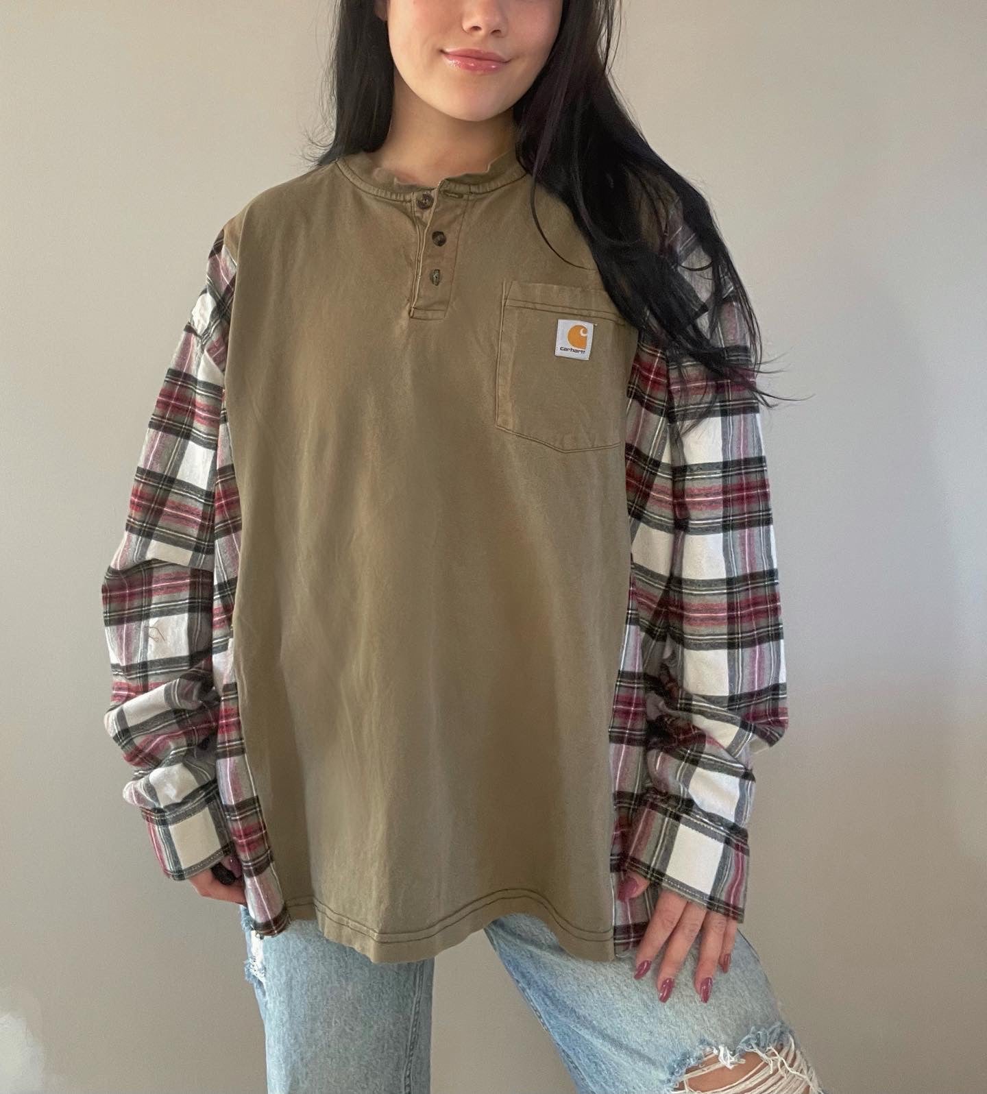 olive flannel tee