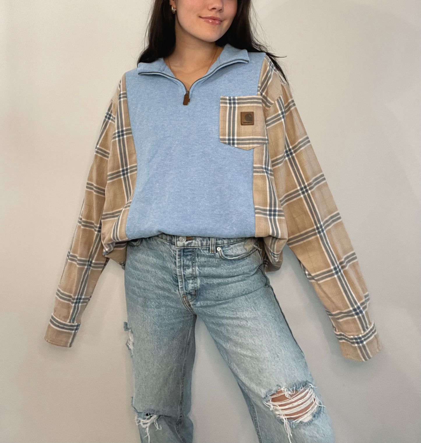 sky blue flannel quarter zip