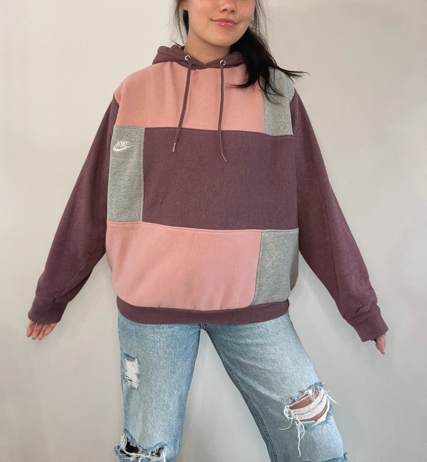 pink & purple color block hoodie