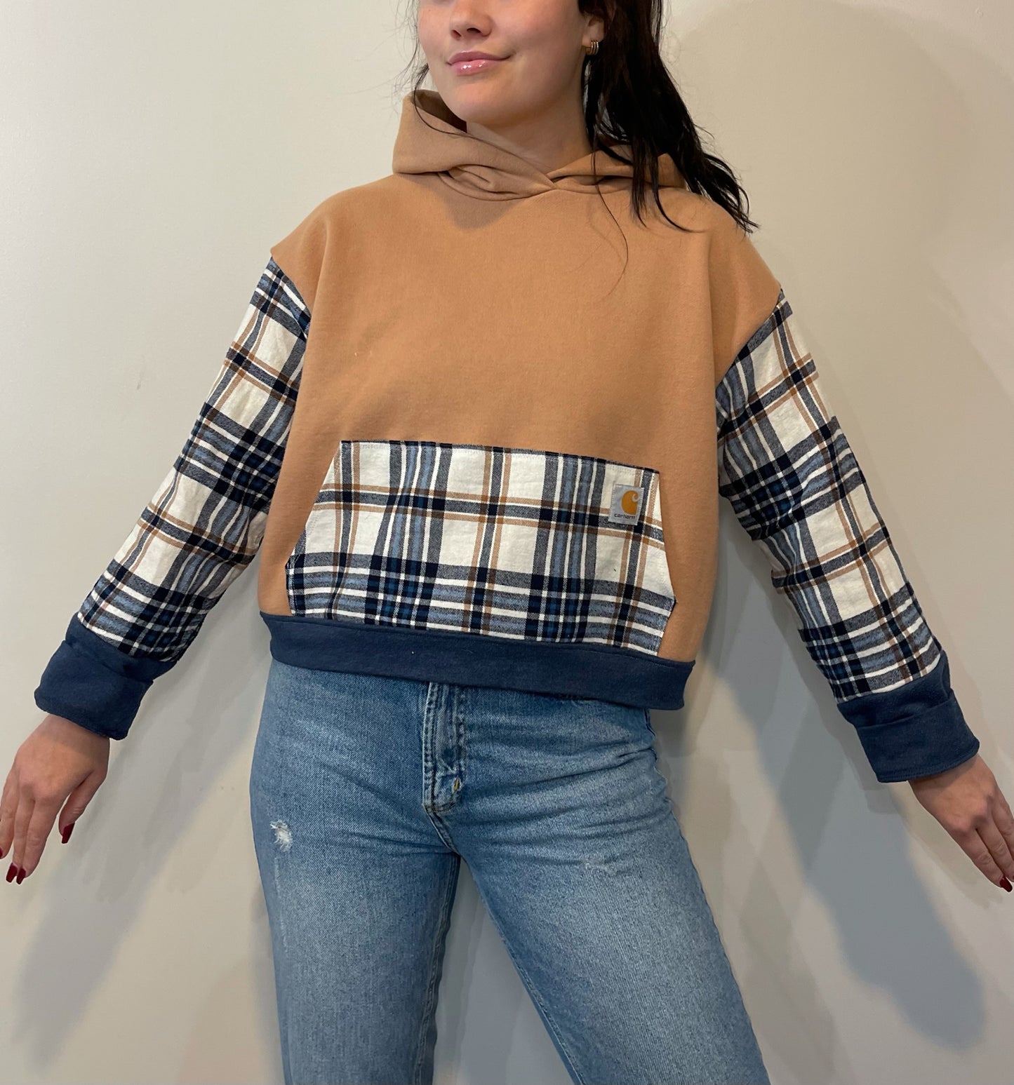 cropped flannel hoodie