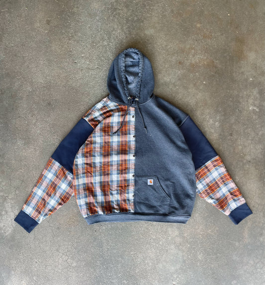 orange & navy flannel hoodie