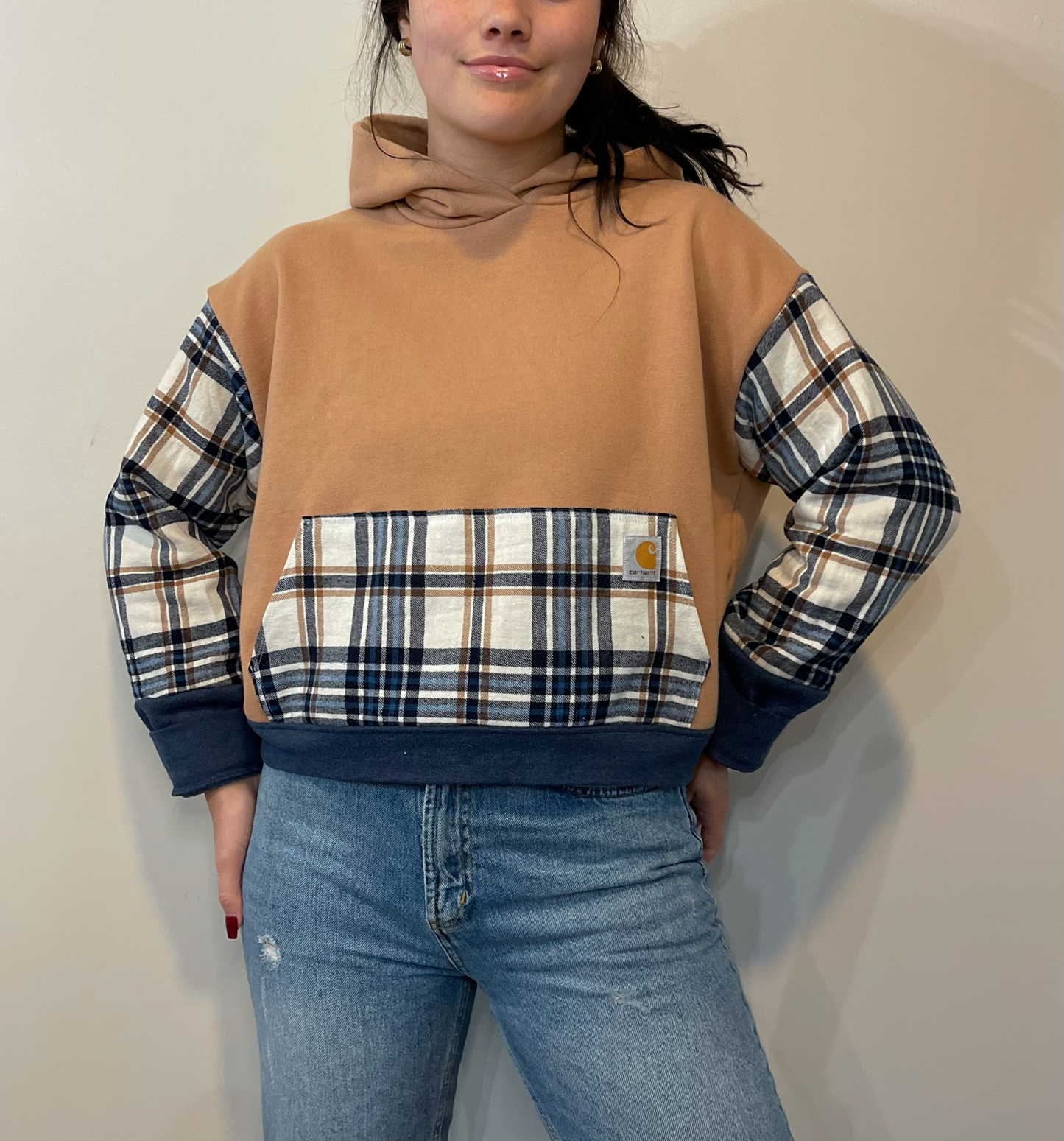 cropped flannel hoodie