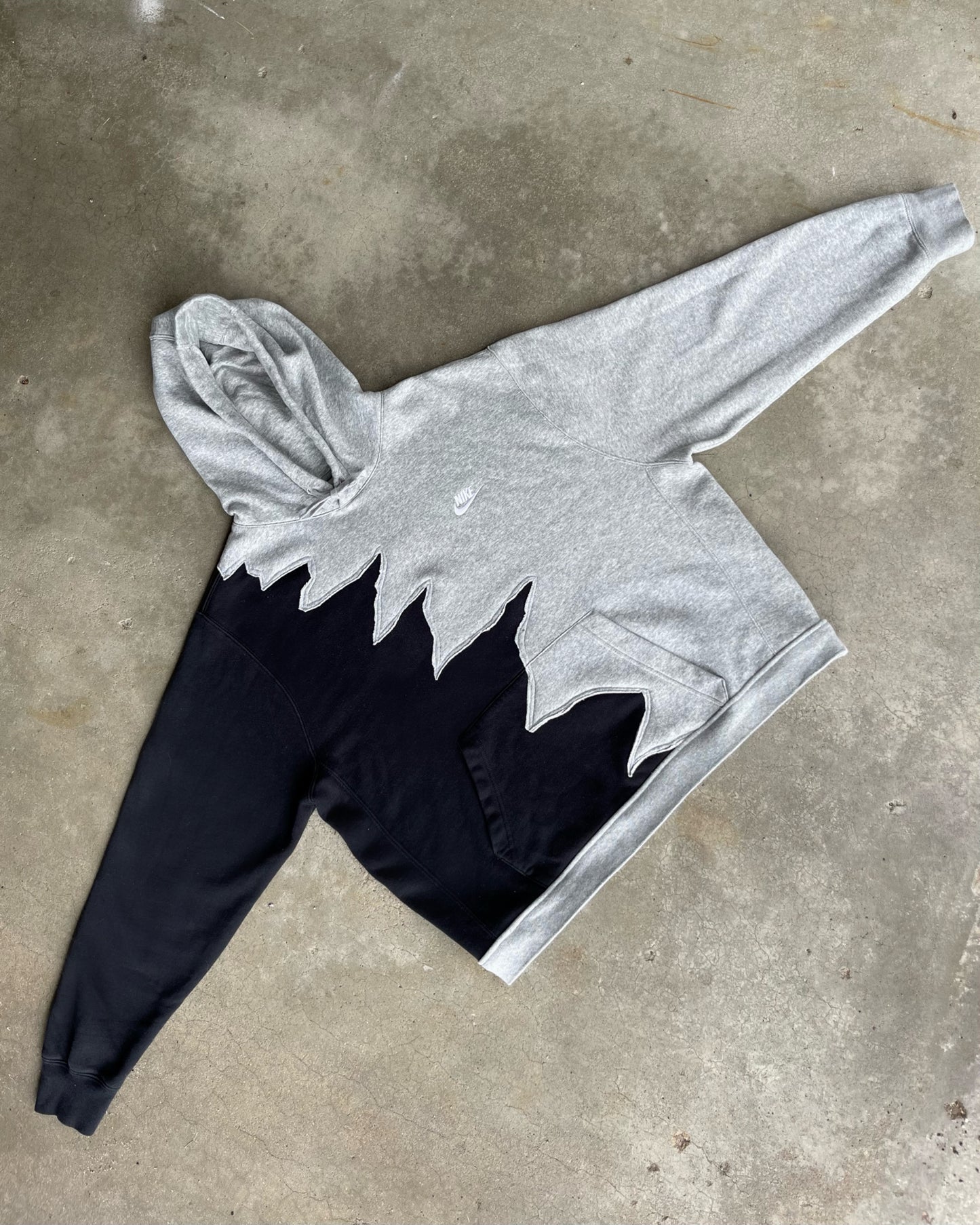 black & grey raw edge hoodie