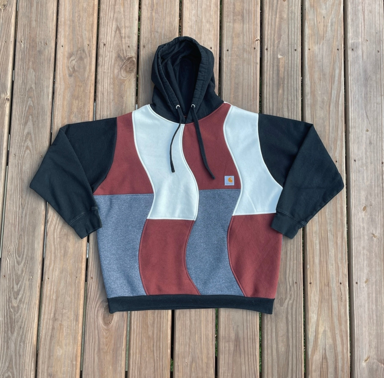 autumn wavy color block hoodie