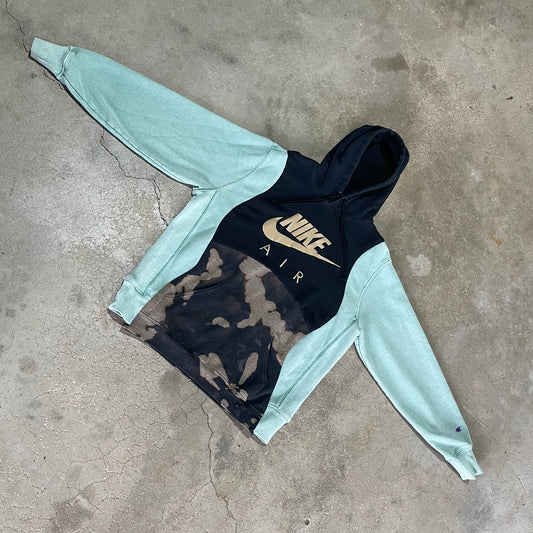 teal & gold spliced hoodie