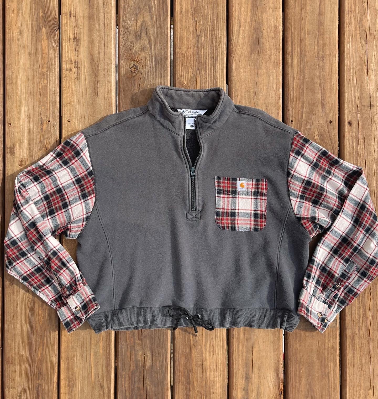 semi cropped flannel x quarter zip