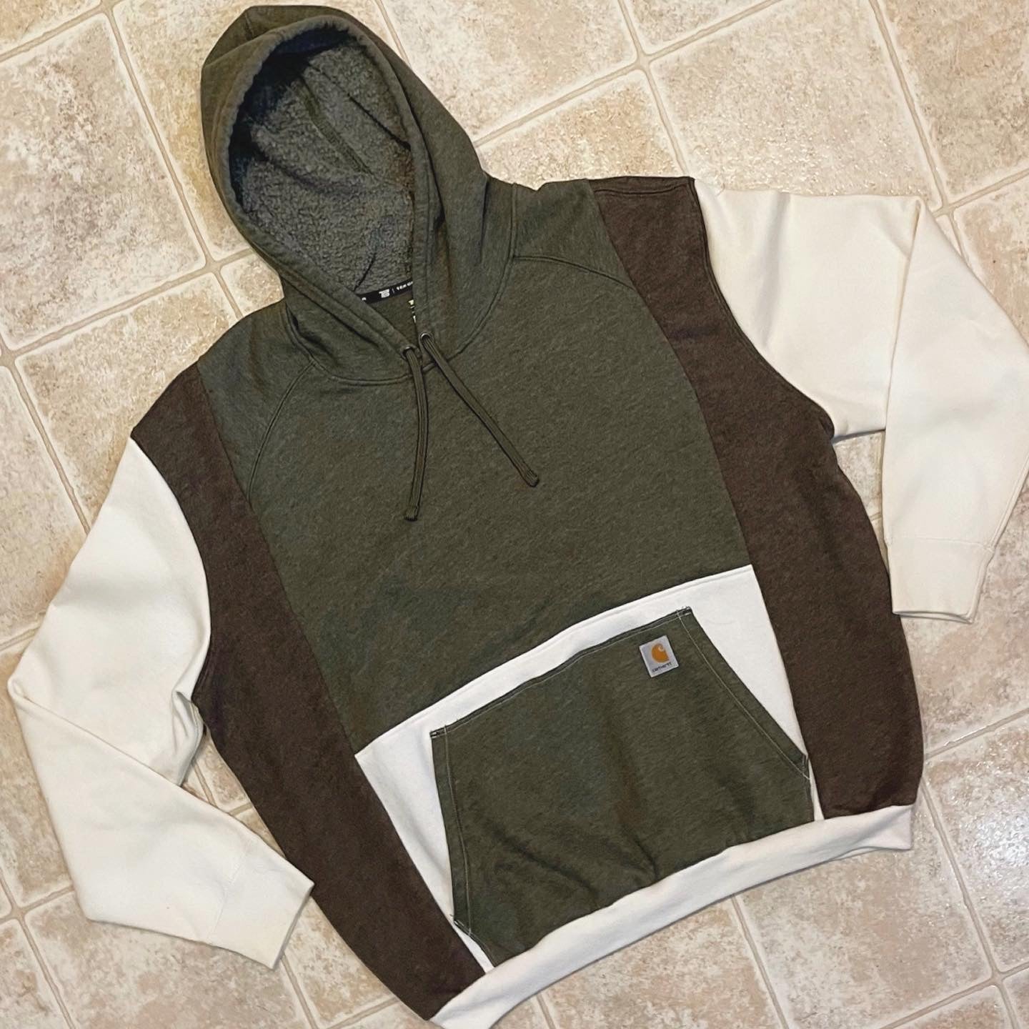 green & brown color blocked hoodie