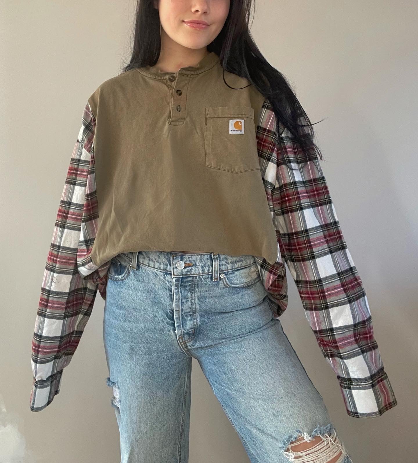 olive flannel tee
