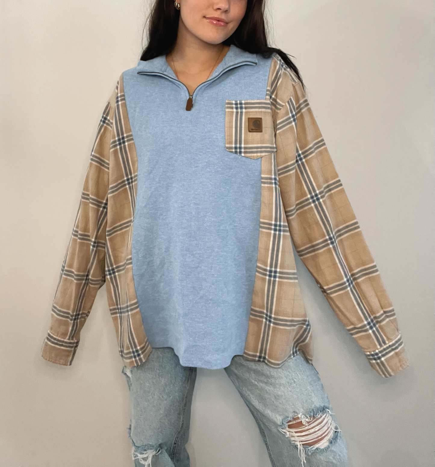 sky blue flannel quarter zip