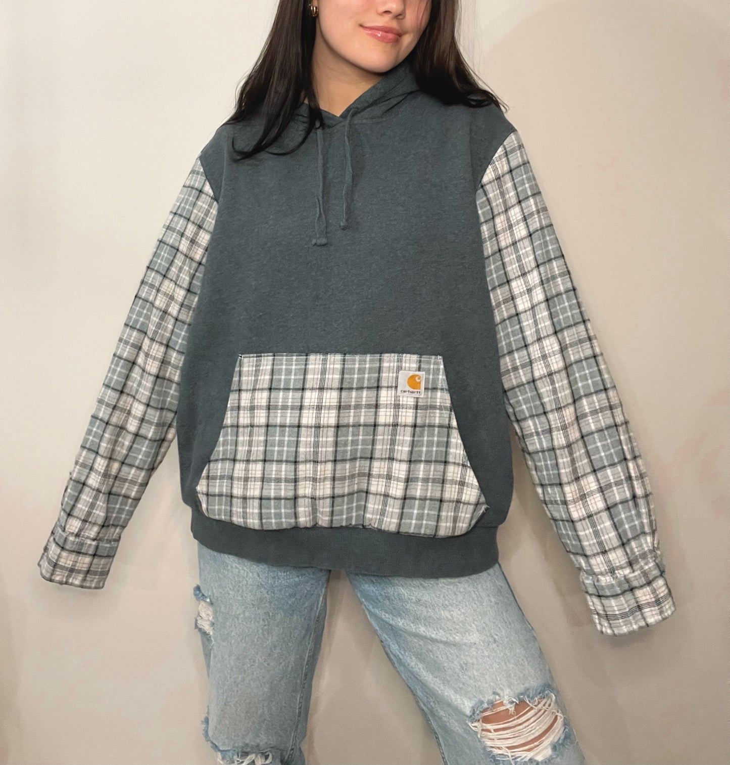 grey scale flannel hoodie