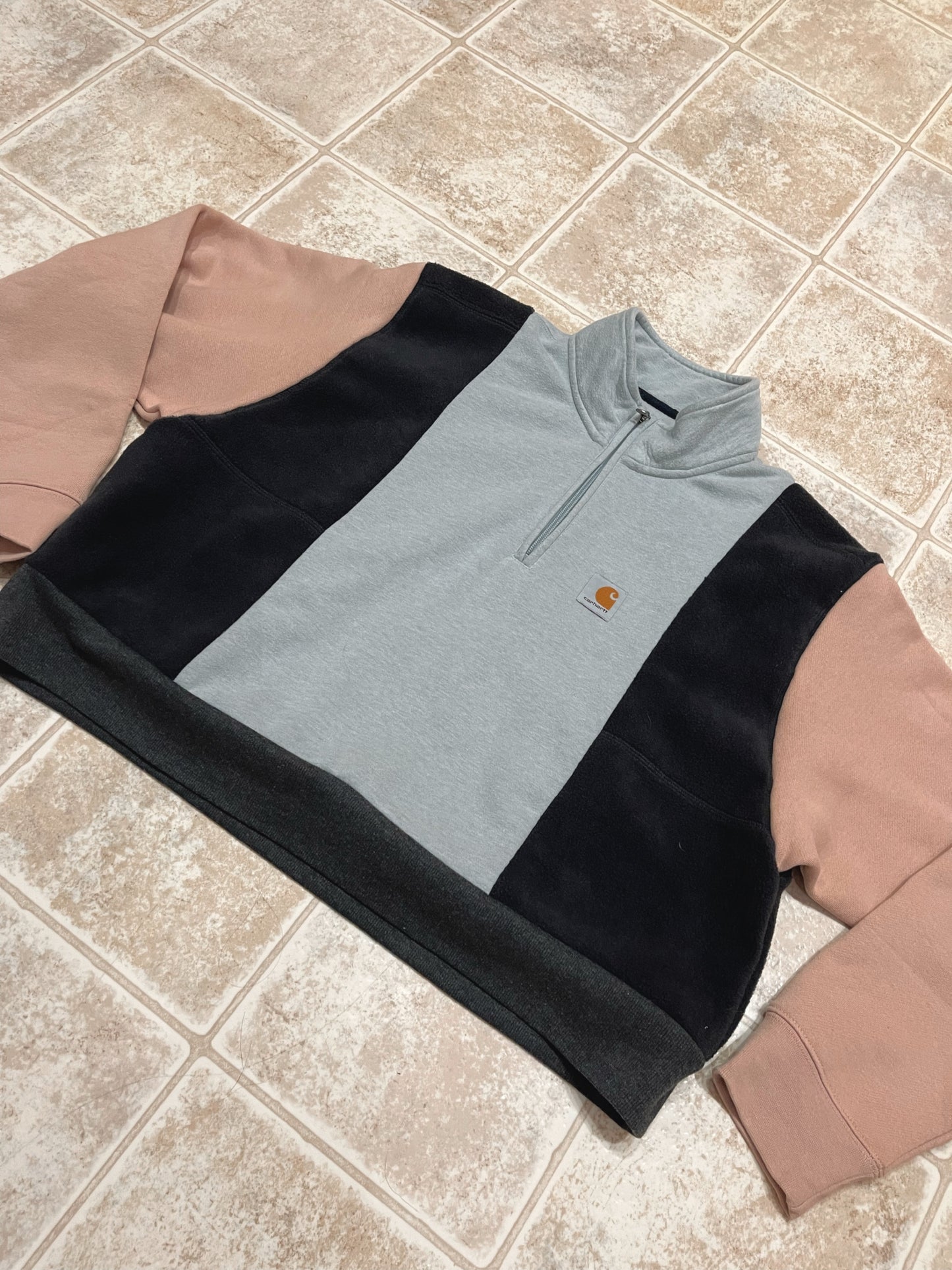 cropped color blocked quarter zip